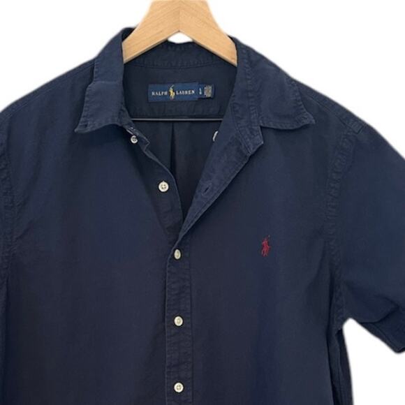 Ralph Lauren Men's Navy Blue Button Up Short Sleeve Shirt – Large - Picture 2 of 6